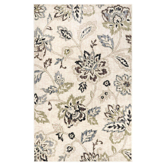 Jacobean Floral Modern Farmhouse Indoor Area Rug or Runner Rug - Cream