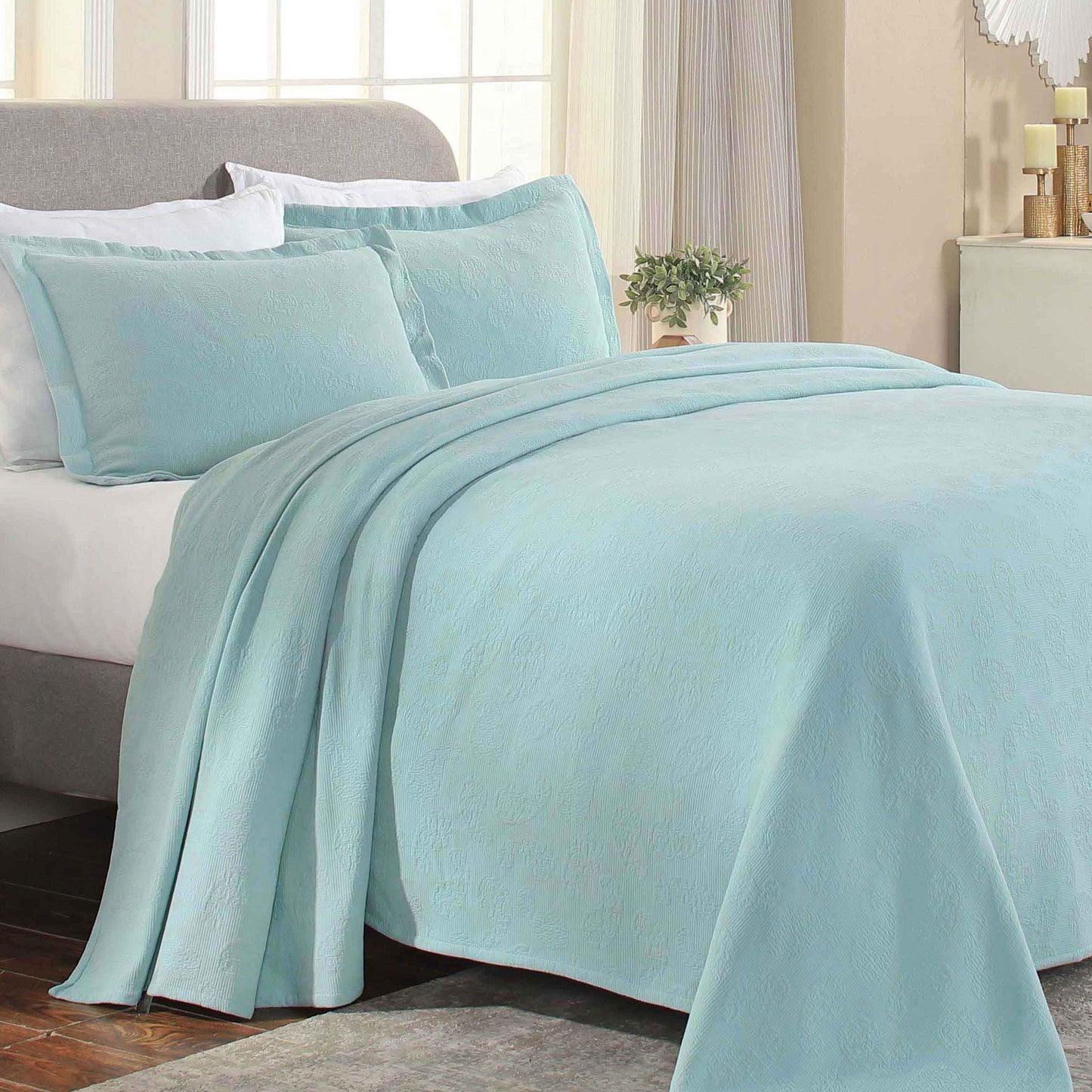 Jacquard Matelassé Paisley Cotton Bedspread Set - Aqua