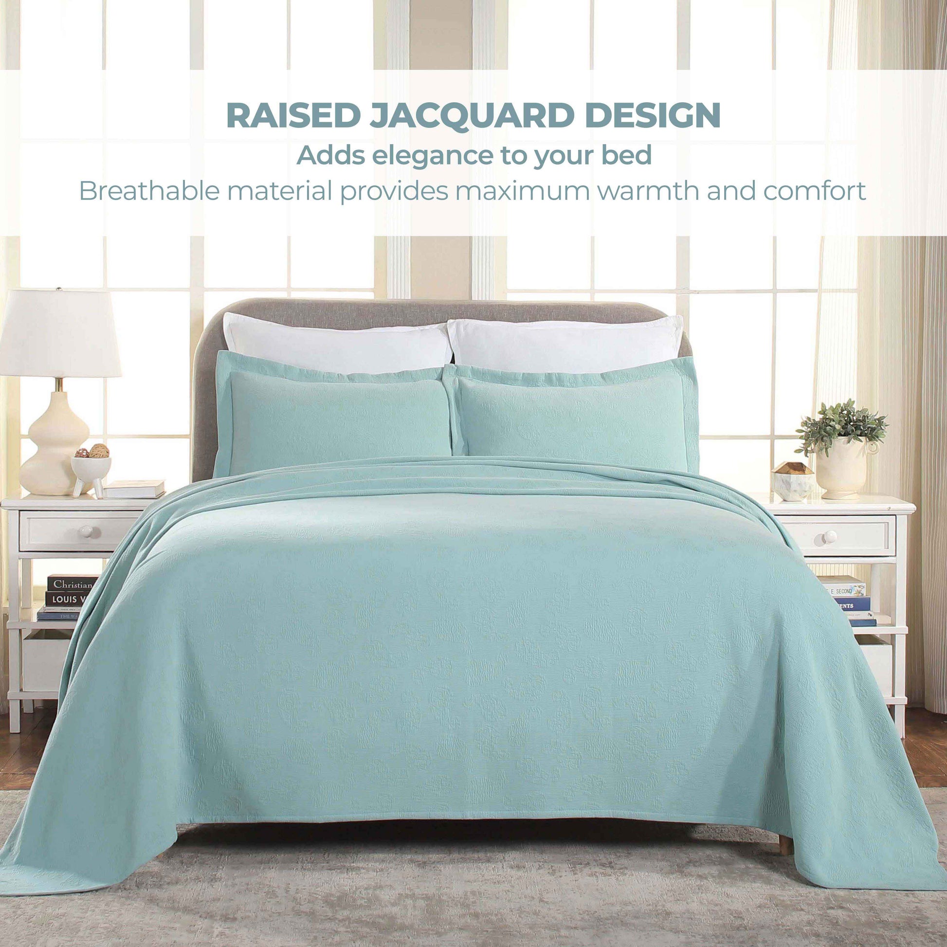 Jacquard Matelassé Paisley Cotton Bedspread Set - Aqua