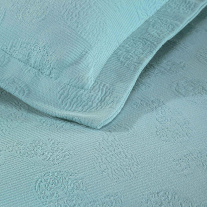 Jacquard Matelassé Paisley Cotton Bedspread Set - Aqua