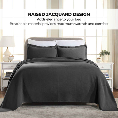 Jacquard Matelassé Paisley Cotton Bedspread Set - Black