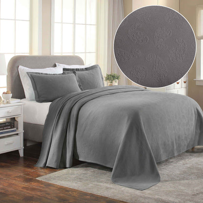 Jacquard Matelassé Paisley Cotton Bedspread Set - Grey