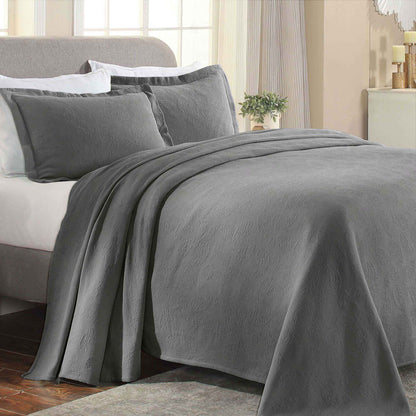 Jacquard Matelassé Paisley Cotton Bedspread Set - Grey