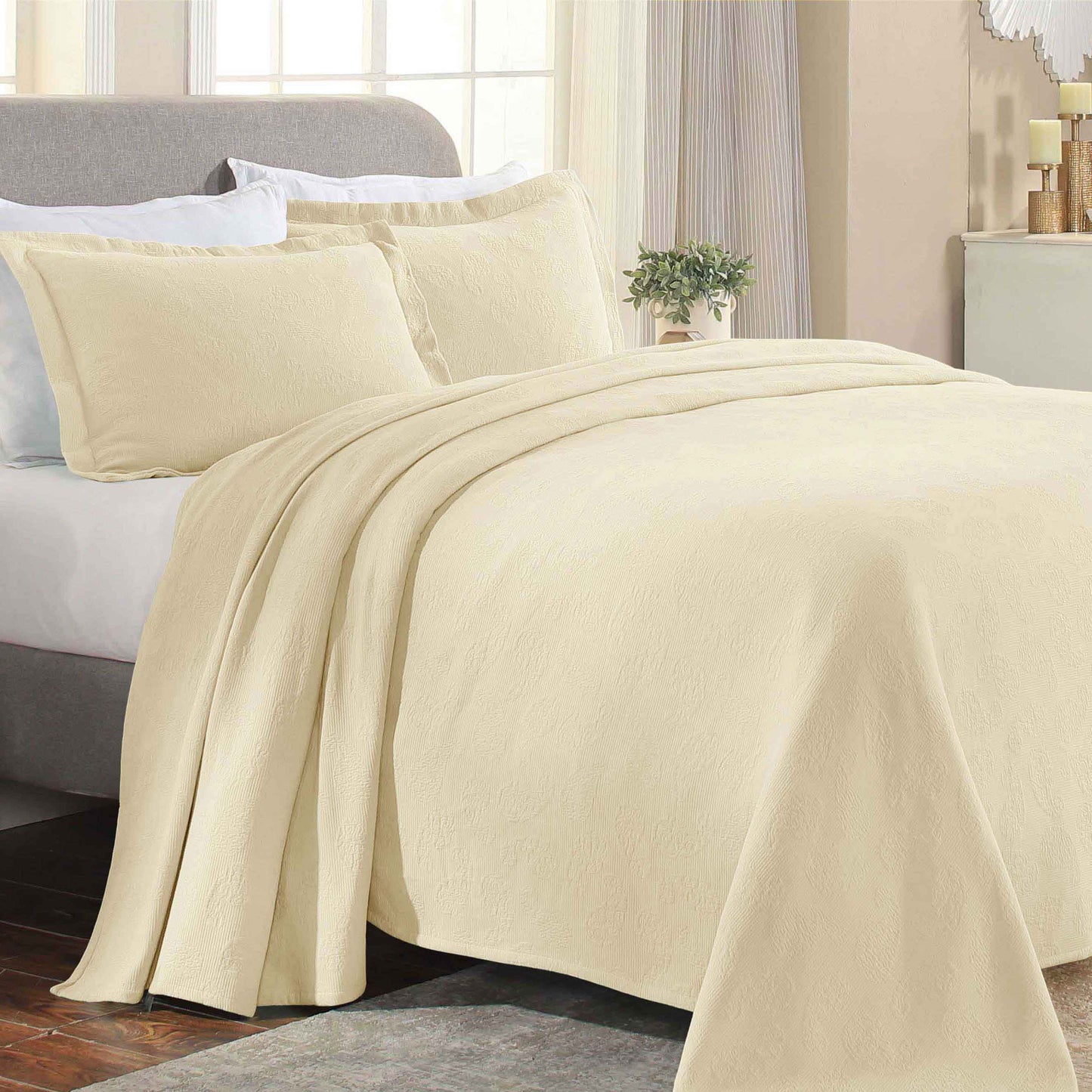 Jacquard Matelassé Paisley Cotton Bedspread Set - Ivory