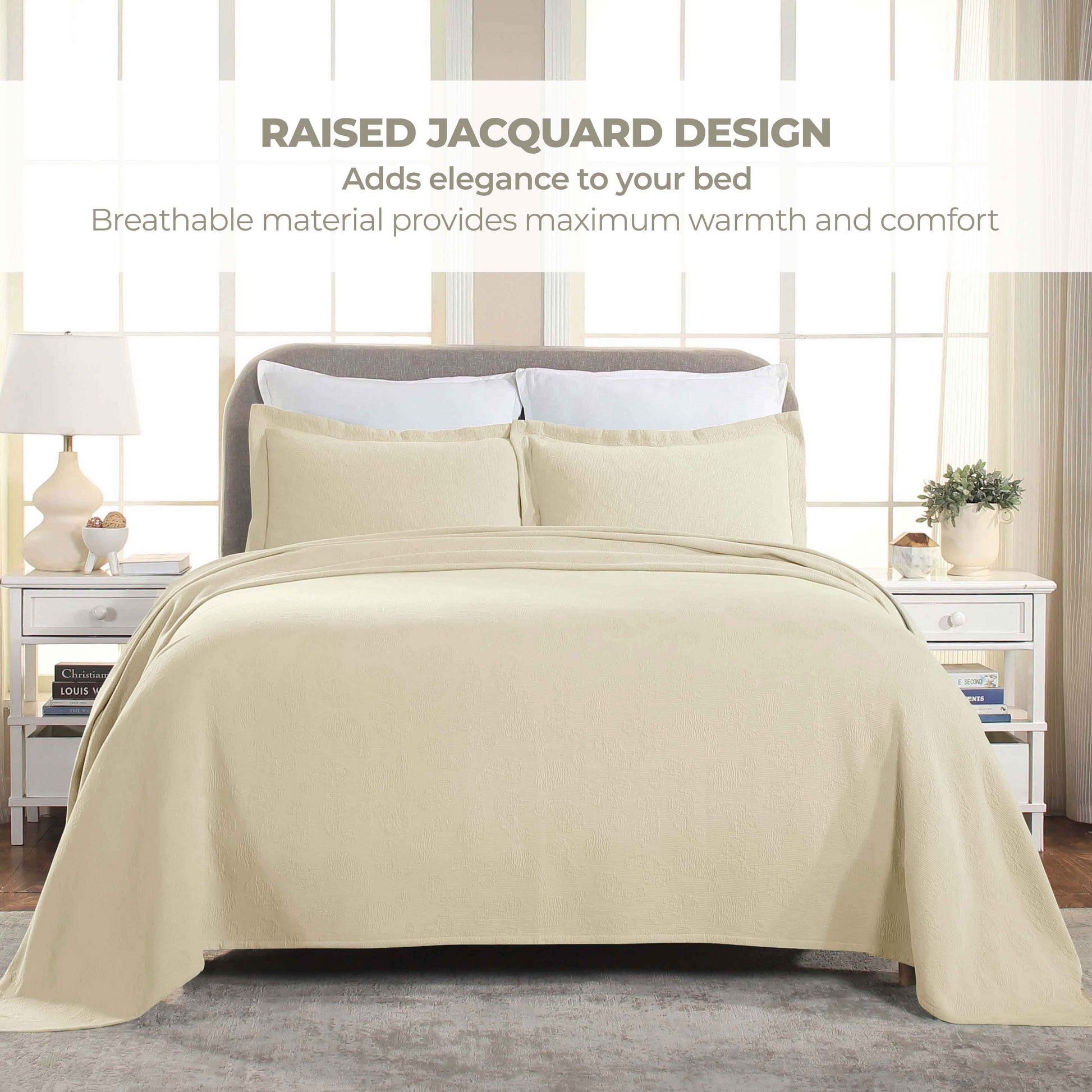 Jacquard Matelassé Paisley Cotton Bedspread Set - Ivory