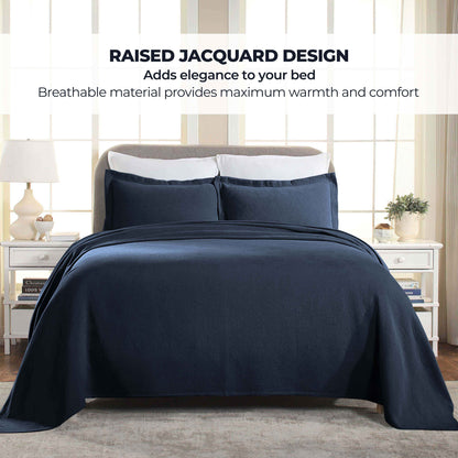 Jacquard Matelassé Paisley Cotton Bedspread Set - Navy Blue