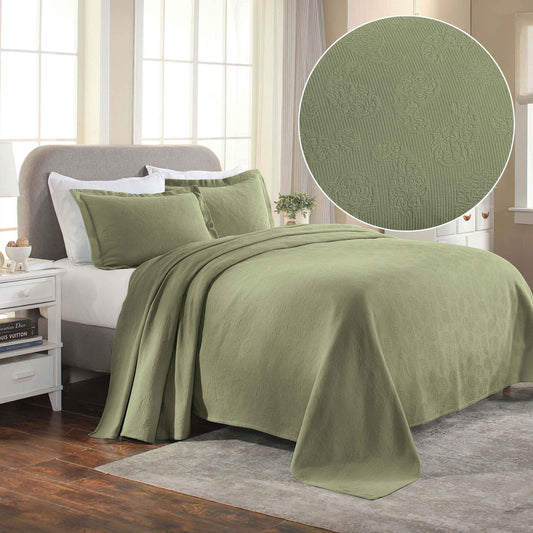 Jacquard Matelassé Paisley Cotton Bedspread Set - Sage