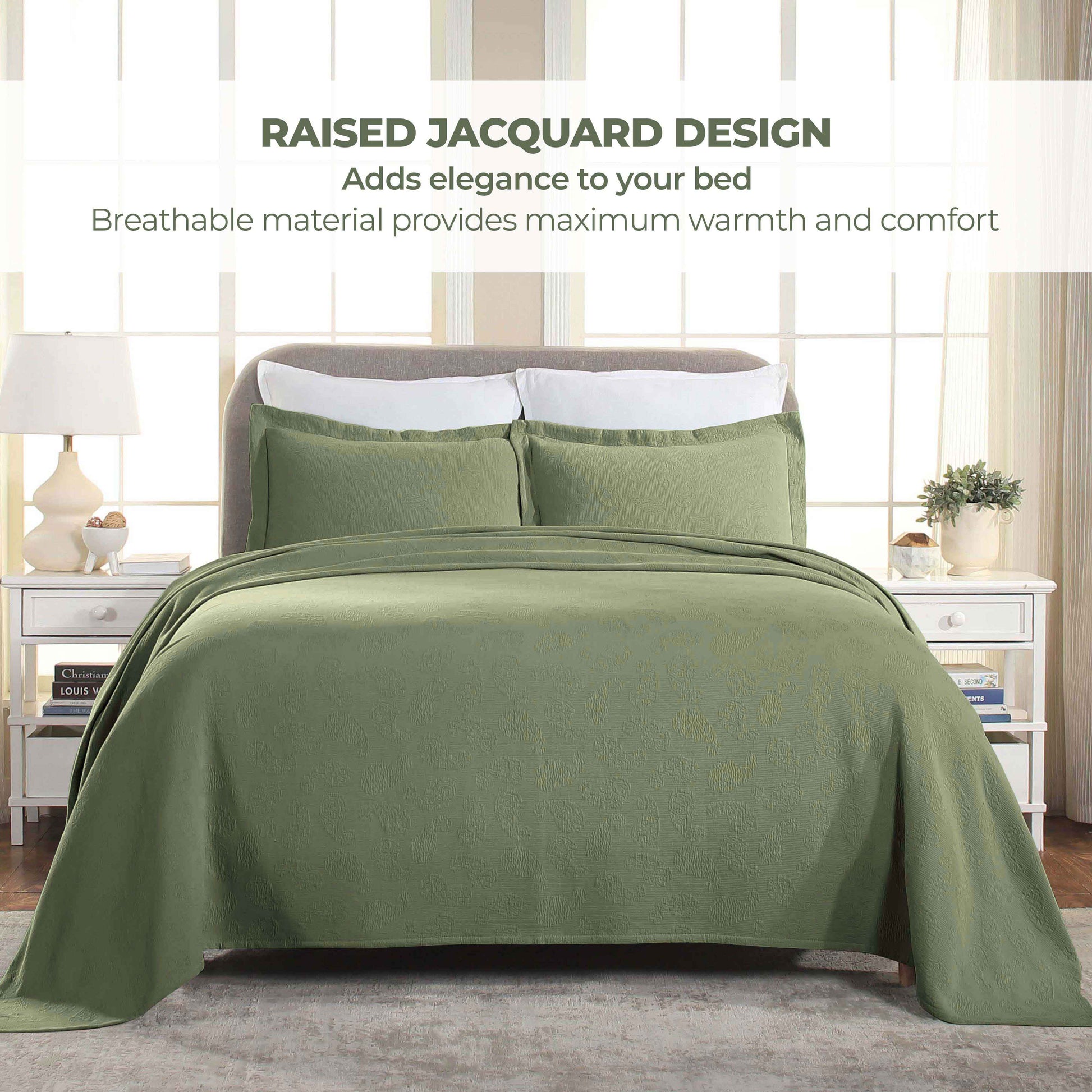 Jacquard Matelassé Paisley Cotton Bedspread Set - Sage