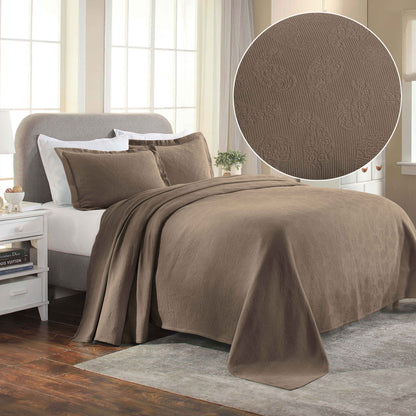 Jacquard Matelassé Paisley Cotton Bedspread Set - Taupe