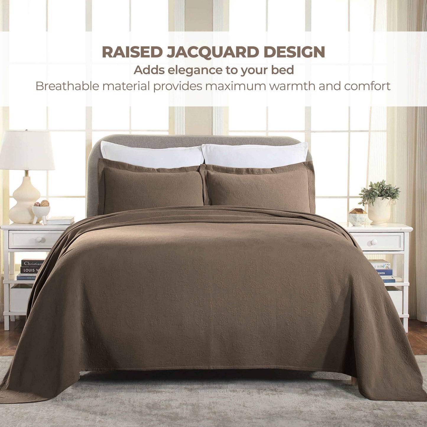 Jacquard Matelassé Paisley Cotton Bedspread Set - Taupe