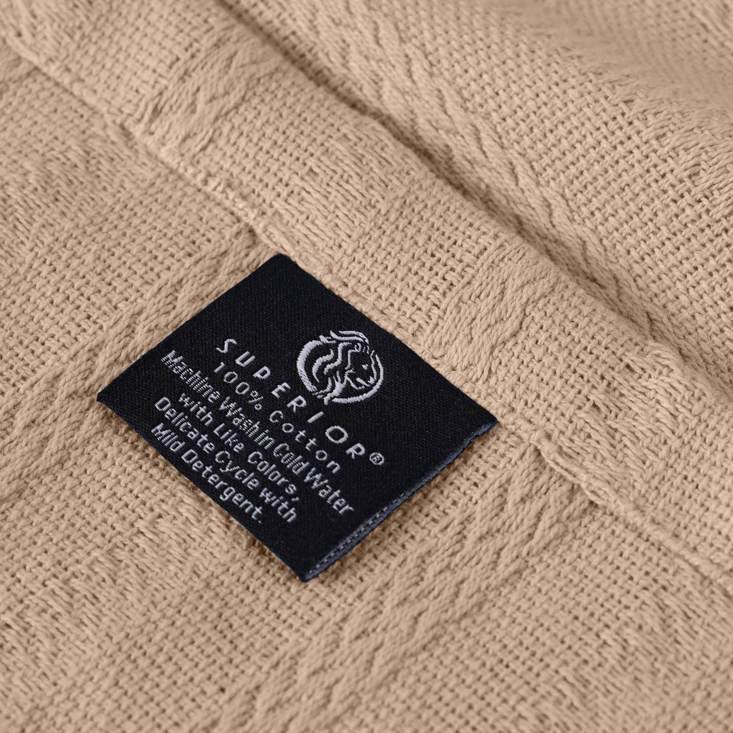 Clara Cotton Textured Jacquard Striped Lightweight Woven Blanket - Khaki