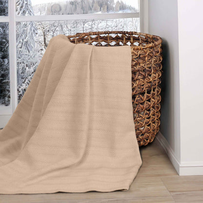 Clara Cotton Textured Jacquard Striped Lightweight Woven Blanket - Khaki