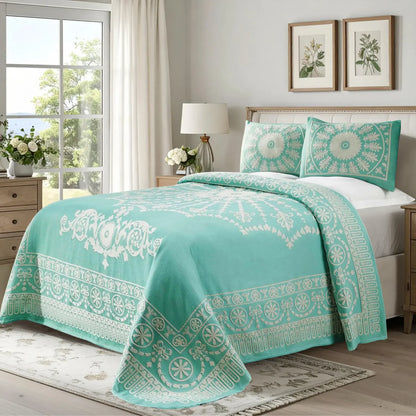 Kymbal Cotton Blend Woven Medallion Jacquard Bedspread Set