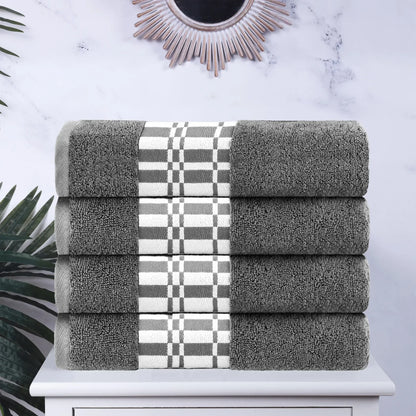 Larissa Cotton Geometric Border Bath Towel Set of 4