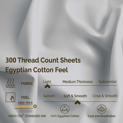 Egyptian Cotton 300 Thread Count Solid Deep Pocket Sheet Set - LightGrey