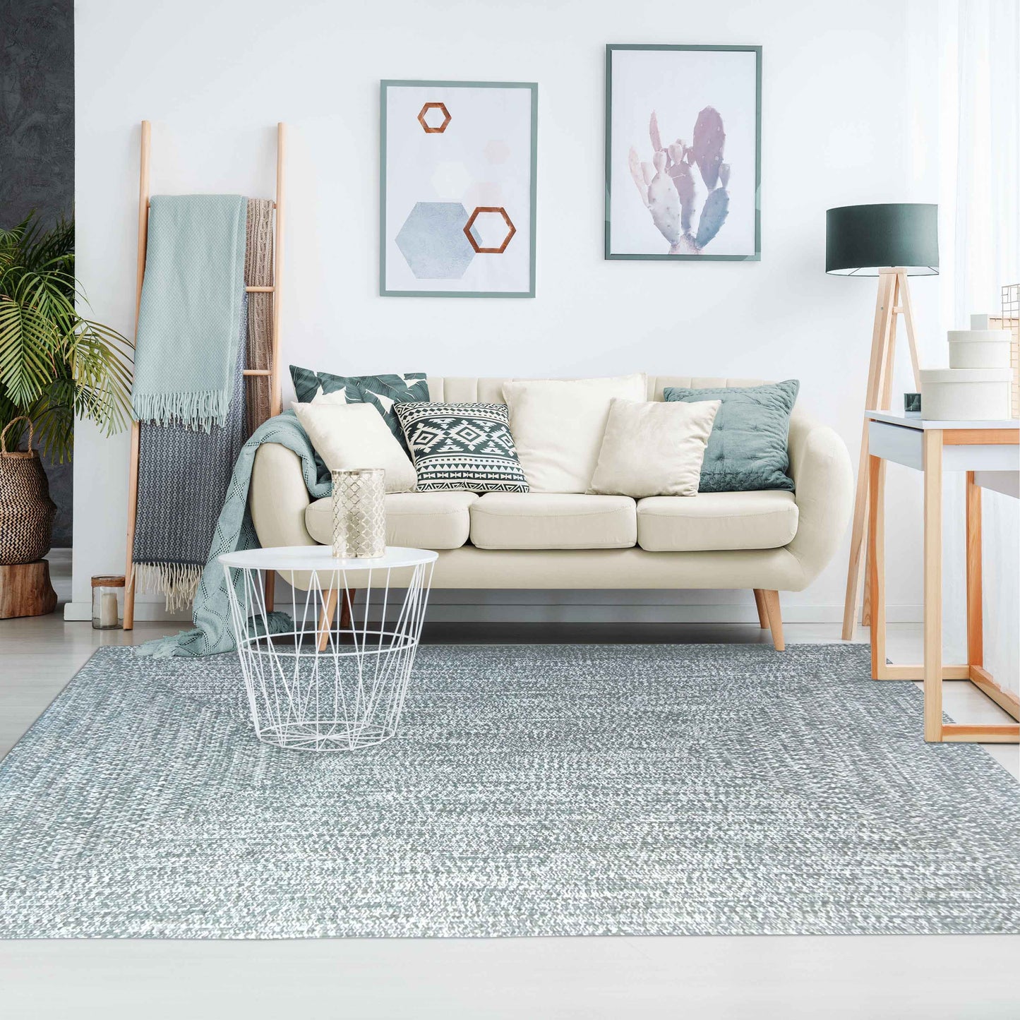 Multi Toned Braided Area Rug Bohemian Indoor Outdoor Rugs - LagoonBreeze-White