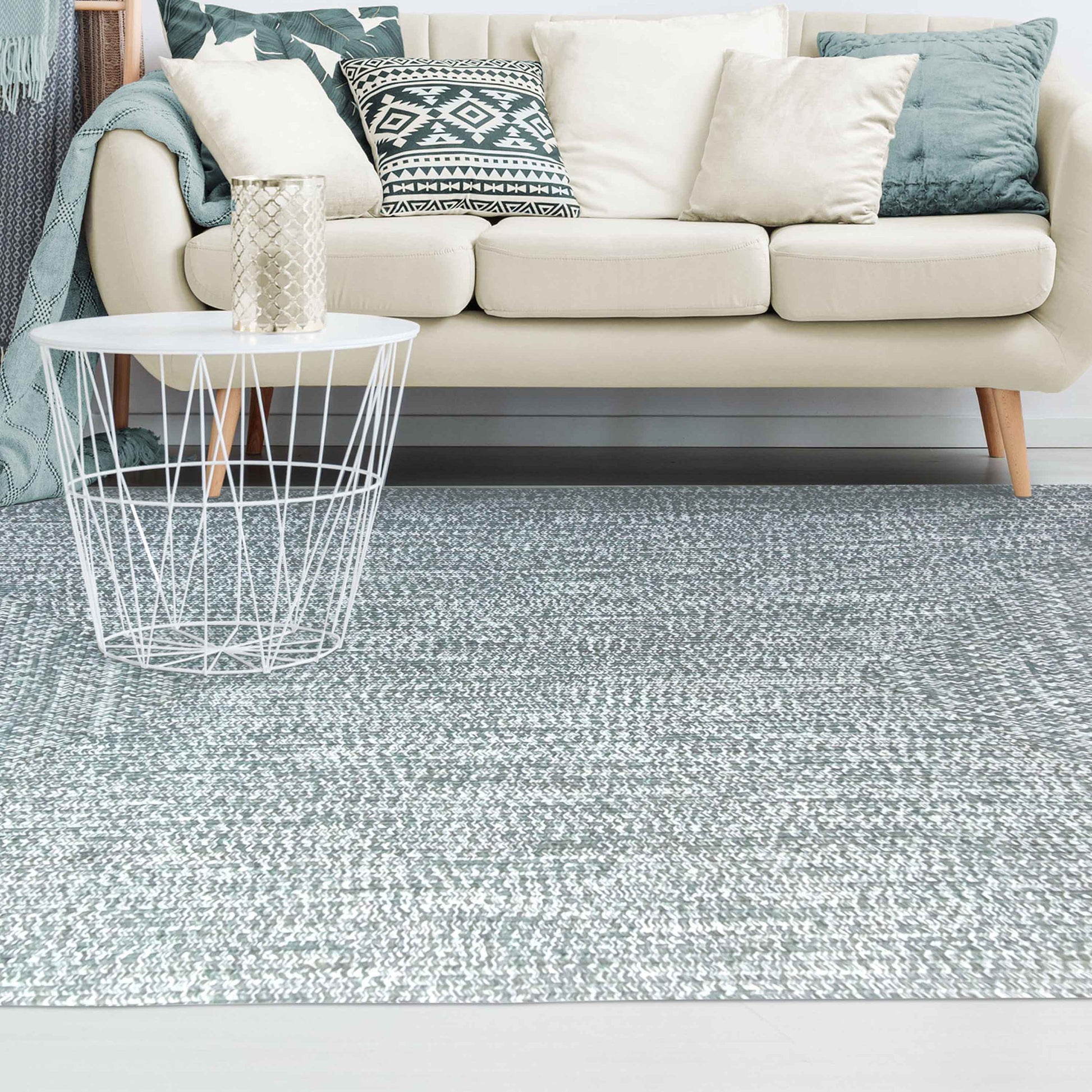 Multi Toned Braided Area Rug Bohemian Indoor Outdoor Rugs - LagoonBreeze-White