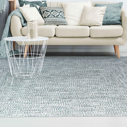 Multi Toned Braided Area Rug Bohemian Indoor Outdoor Rugs - LagoonBreeze-White