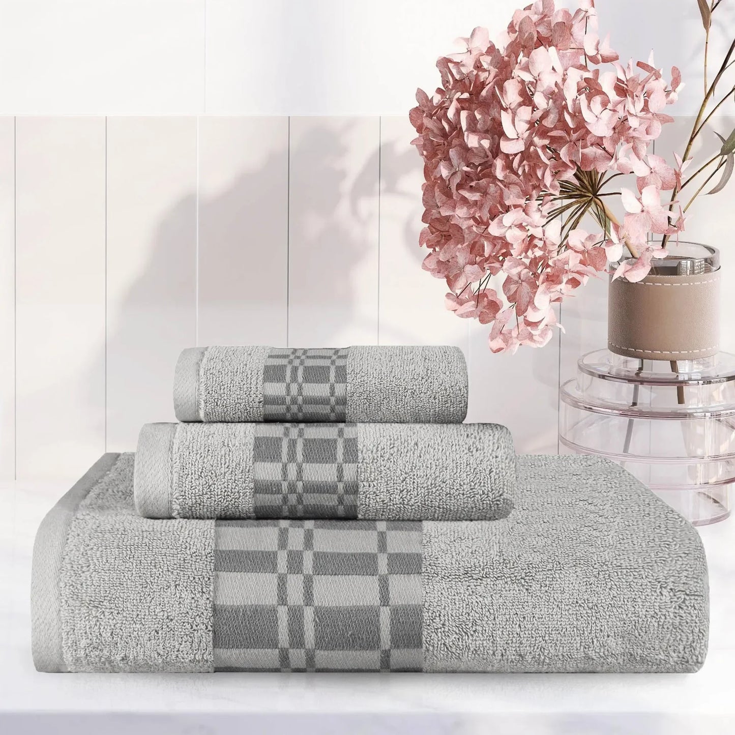 Larissa Cotton Geometric Border 3 Piece Assorted Towel Set