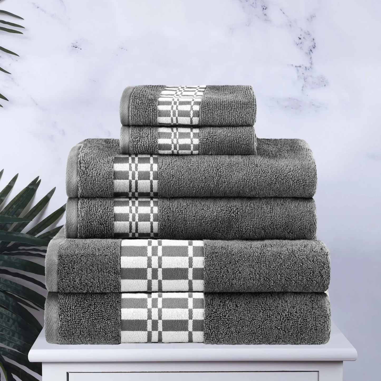 Larissa Cotton Geometric Border 6 Piece Assorted Towel Set