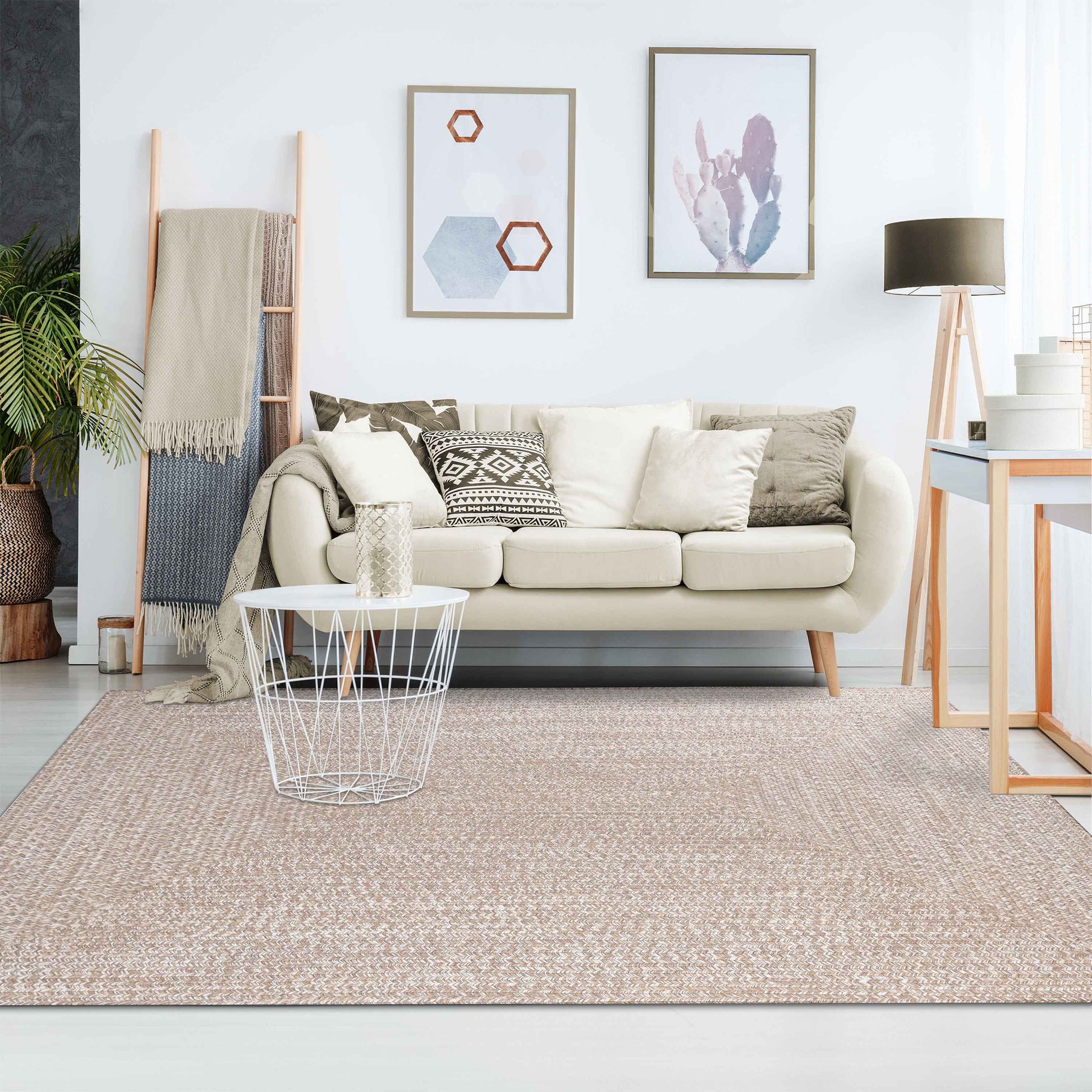 Multi Toned Braided Area Rug Bohemian Indoor Outdoor Rugs - Latte-White