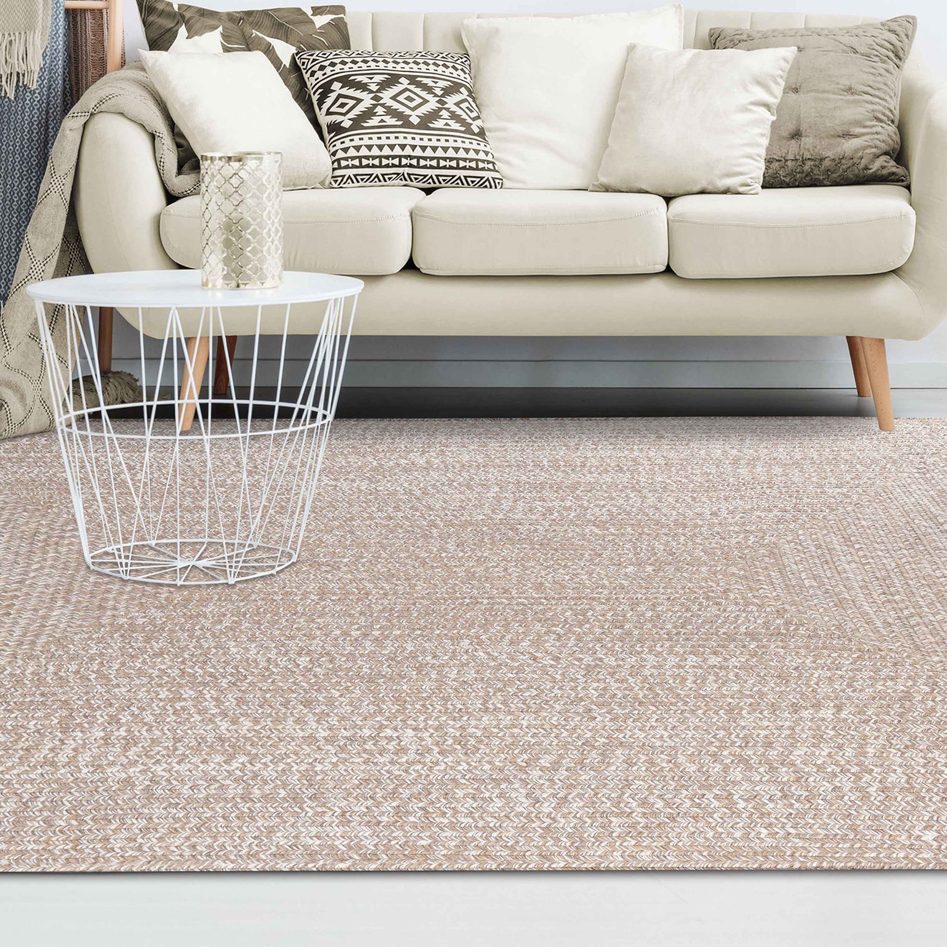 Multi Toned Braided Area Rug Bohemian Indoor Outdoor Rugs - Latte-White