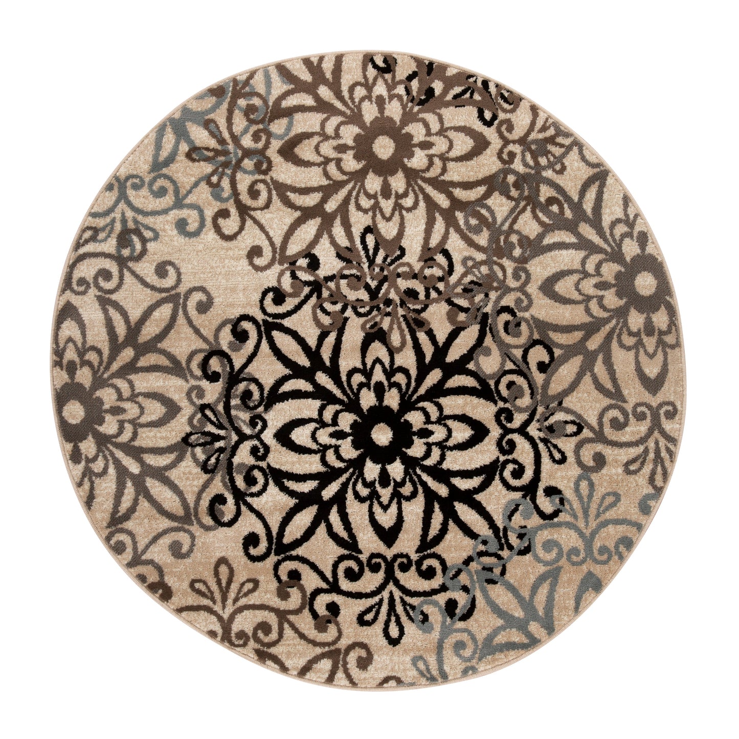 Leigh Traditional Floral Scroll Indoor Area Rug or Runner Rug Or Door Mat - Beige