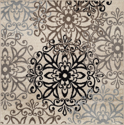 Leigh Traditional Floral Scroll Indoor Area Rug or Runner Rug Or Door Mat - Beige