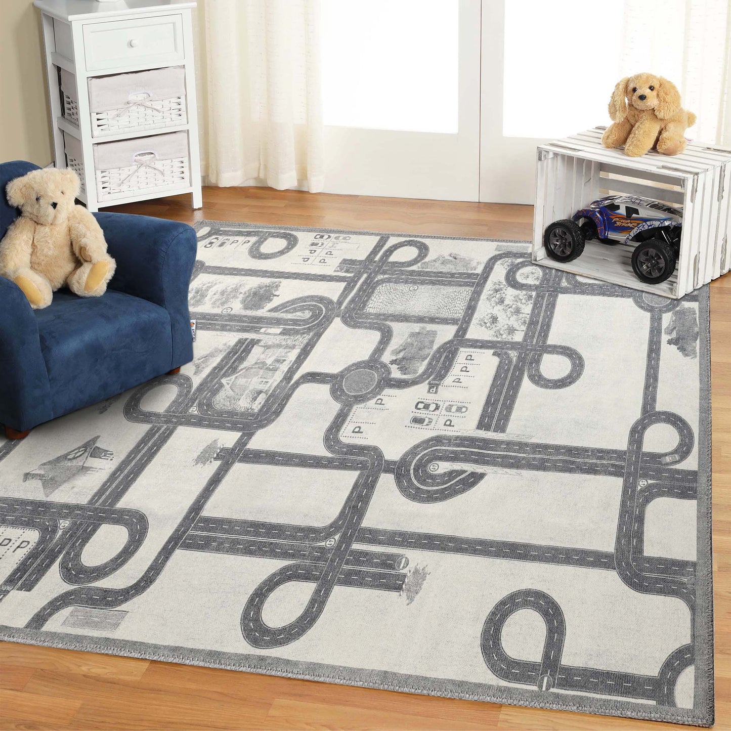 Superior Country Road Kids Playroom Nursery Washable Indoor Area Rug Or Door Mat - Ivory