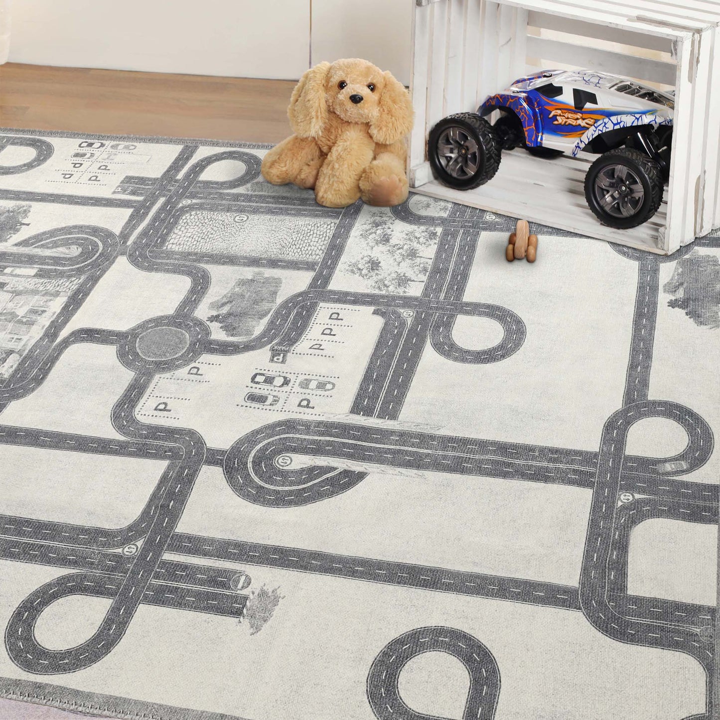 Superior Country Road Kids Playroom Nursery Washable Indoor Area Rug Or Door Mat - Ivory