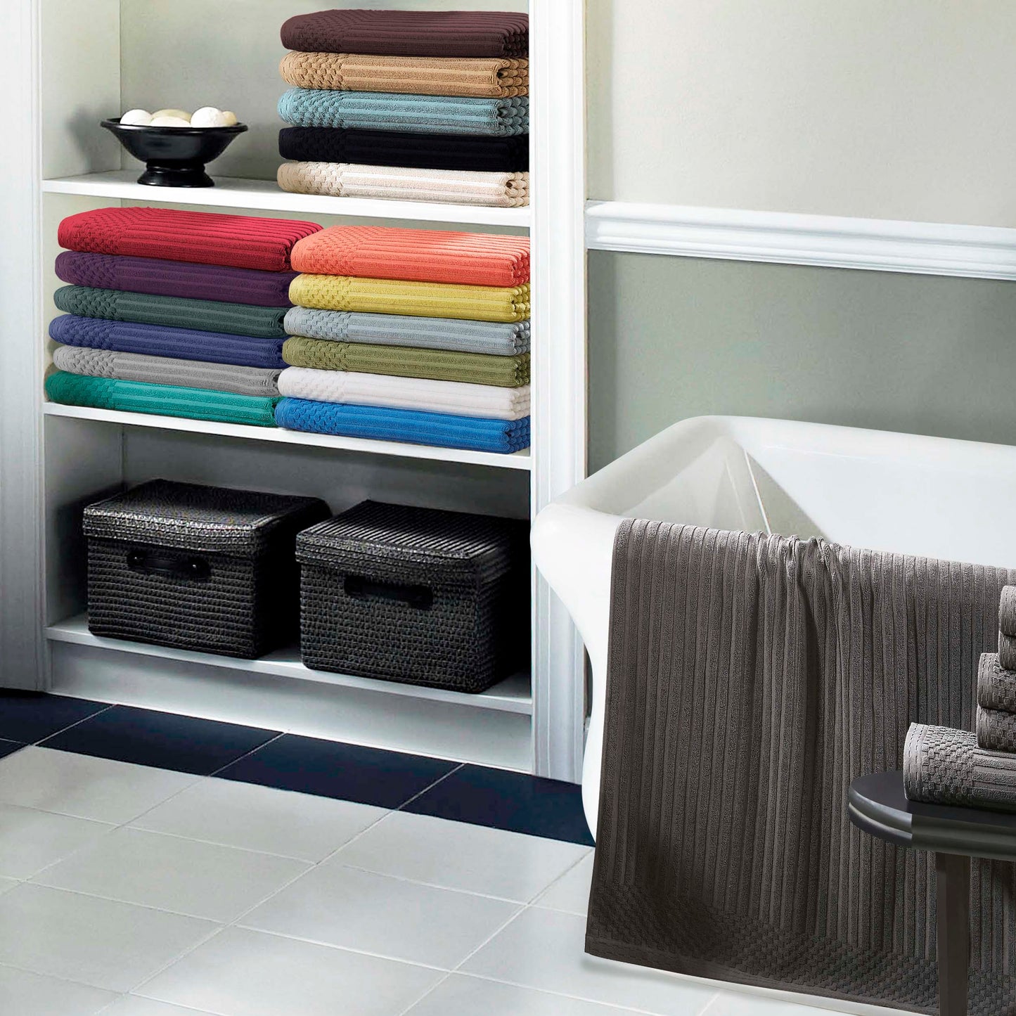 Superior Soho Ribbed Textured Cotton Ultra-Absorbent Hand Towel and Bath Sheet Set - Java