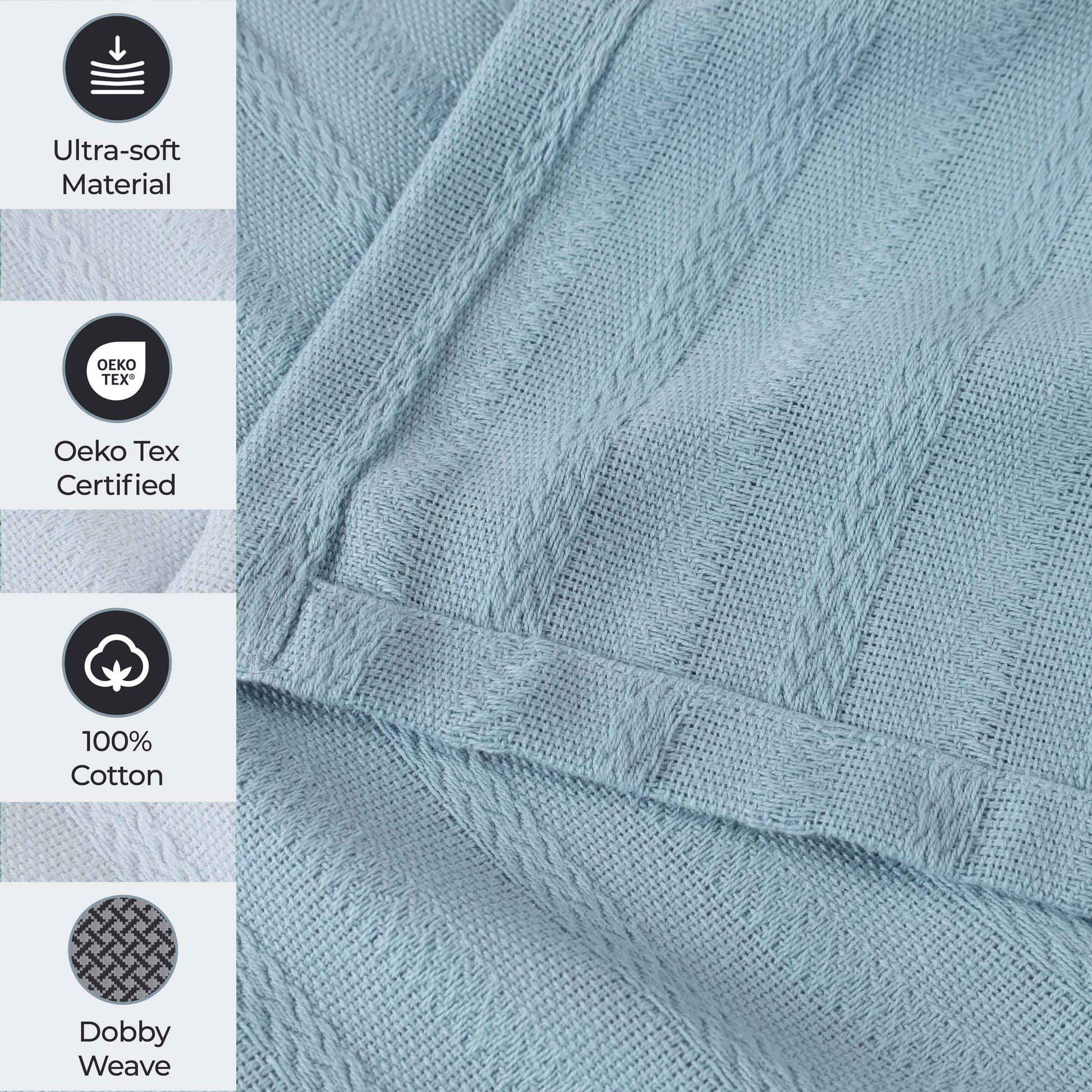 Clara Cotton Textured Jacquard Striped Lightweight Woven Blanket - LightBlue