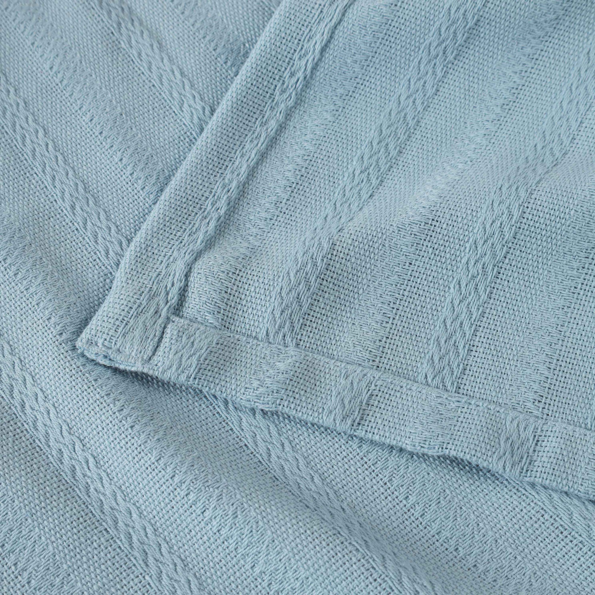 Clara Cotton Textured Jacquard Striped Lightweight Woven Blanket - LightBlue