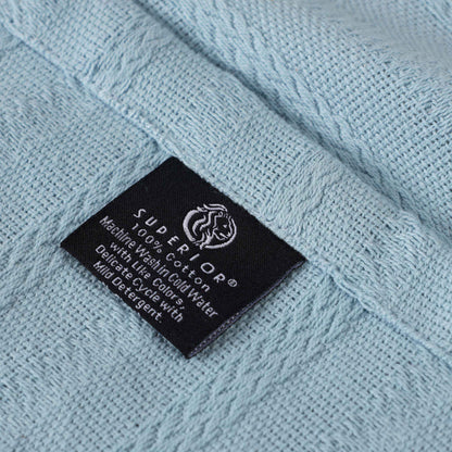 Clara Cotton Textured Jacquard Striped Lightweight Woven Blanket - LightBlue