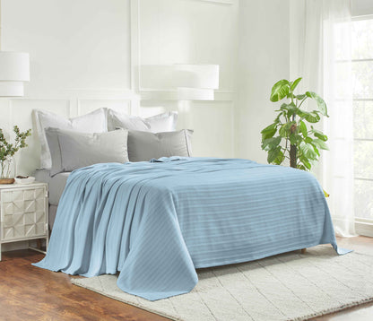 Clara Cotton Textured Jacquard Striped Lightweight Woven Blanket - LightBlue