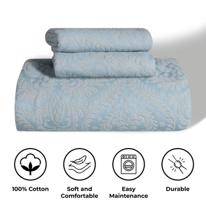 Aspen Cotton Blend Jacquard Floral Scalloped Edge Bedspread Set - LightBlue