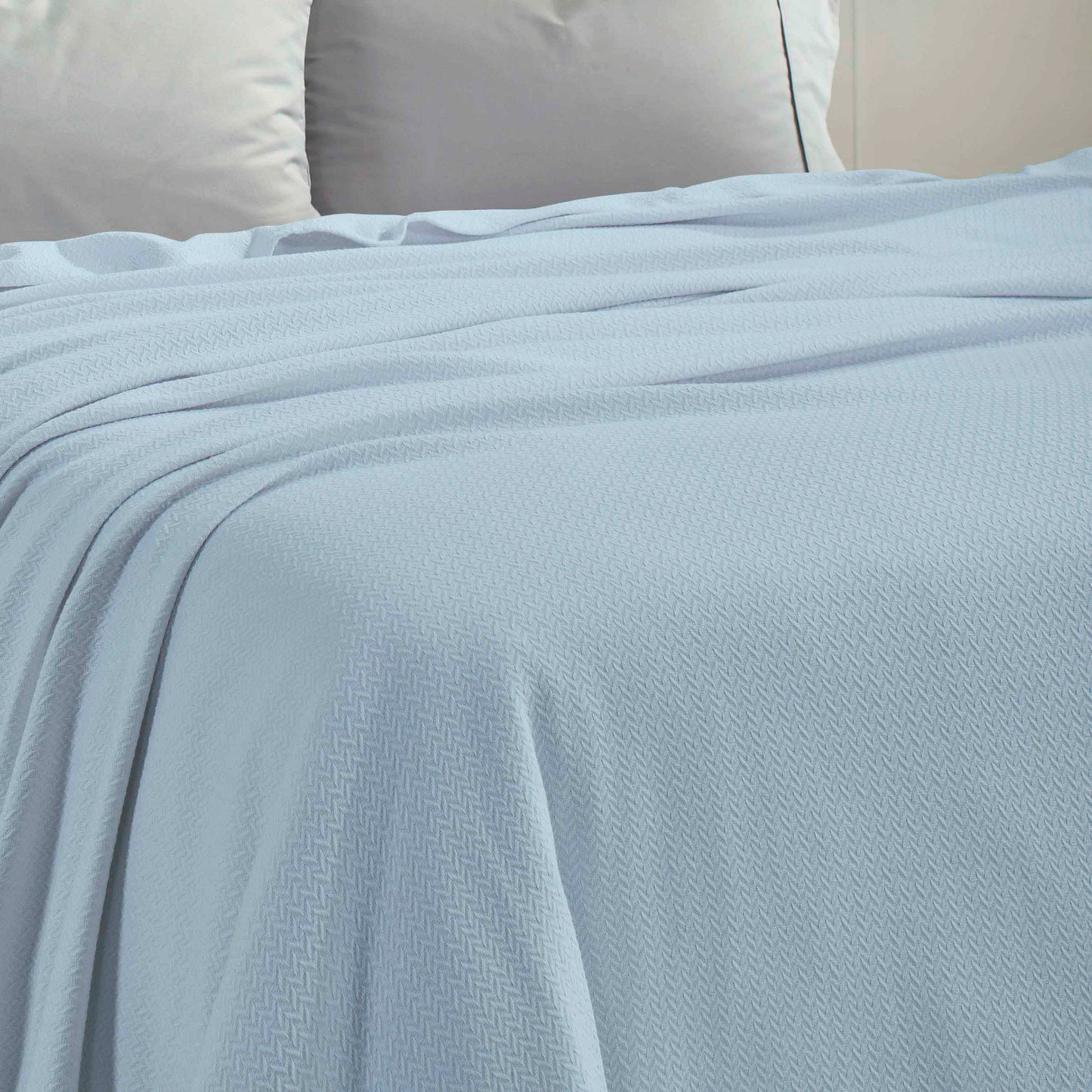 Nobel Cotton Textured Jacquard Chevron Lightweight Woven Blanket - LightBlue