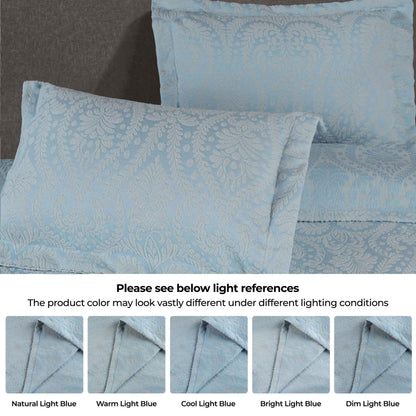 Aspen Cotton Blend Jacquard Floral Scalloped Edge Bedspread Set - LightBlue