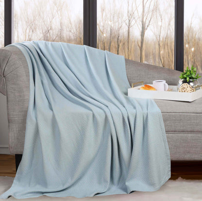 Nobel Cotton Textured Jacquard Chevron Lightweight Woven Blanket - LightBlue