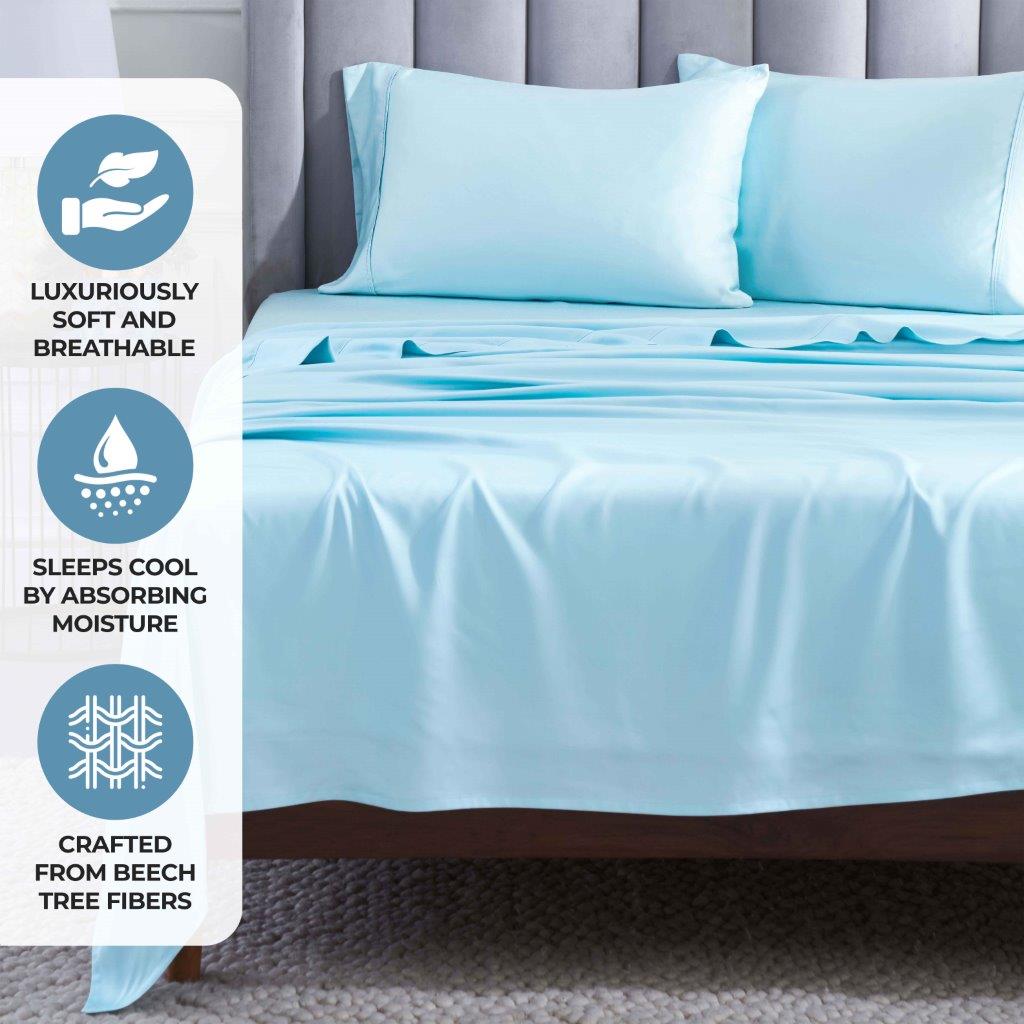 Modal From Beechwood 400 Thread Count Cooling Solid Bed Sheet Set - LightBlue