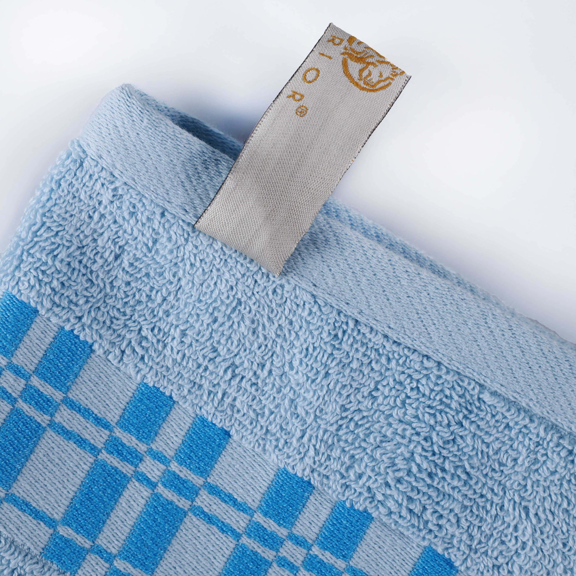 Larissa Cotton Geometric Border Bath Towel Set of 4 - LightBlue