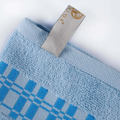 Larissa Cotton Geometric Border Bath Towel Set of 4 - LightBlue