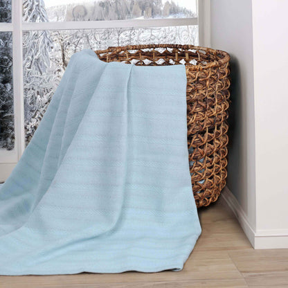 Clara Cotton Textured Jacquard Striped Lightweight Woven Blanket - LightBlue