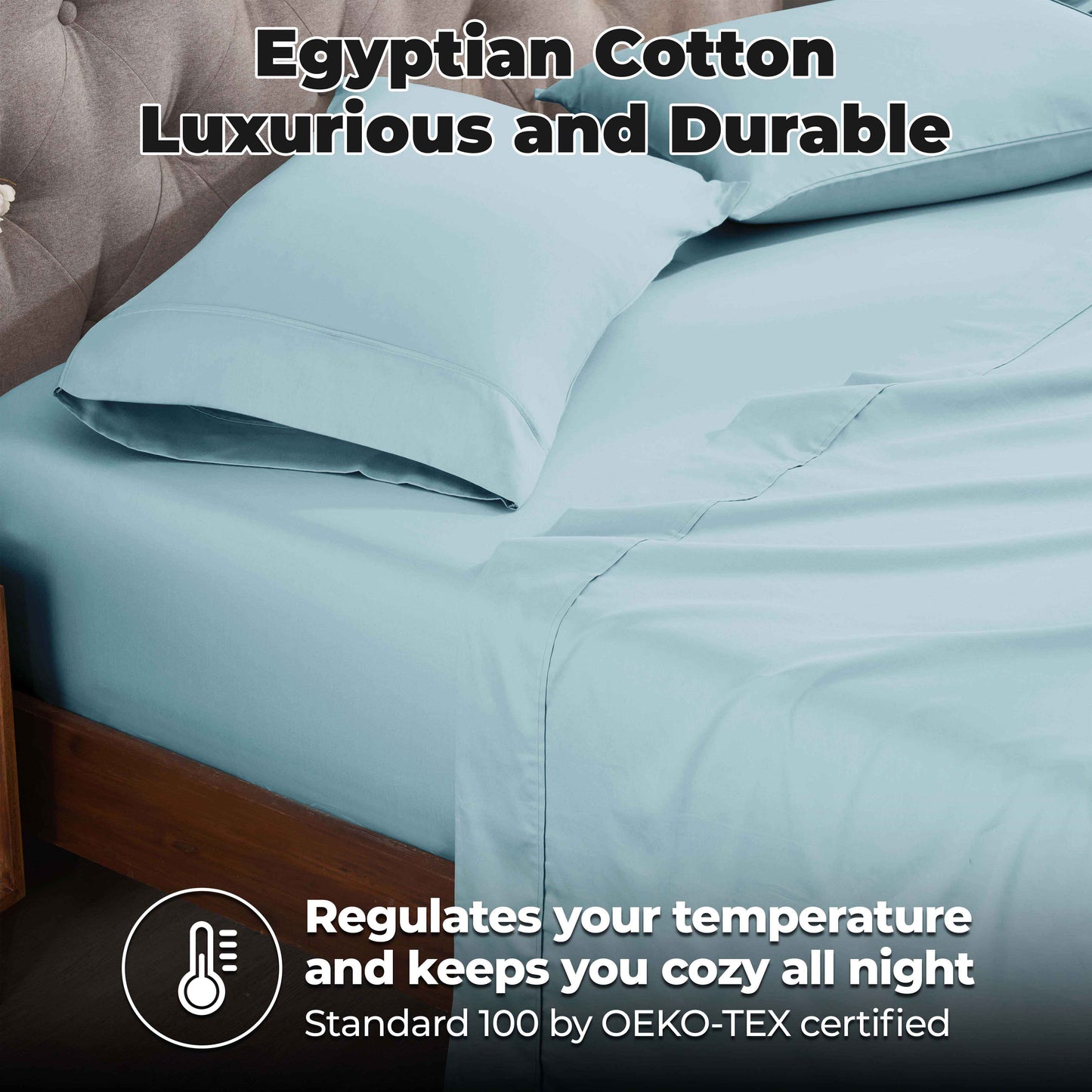 Egyptian Cotton 300 Thread Count Solid Deep Pocket Sheet Set - LightBlue
