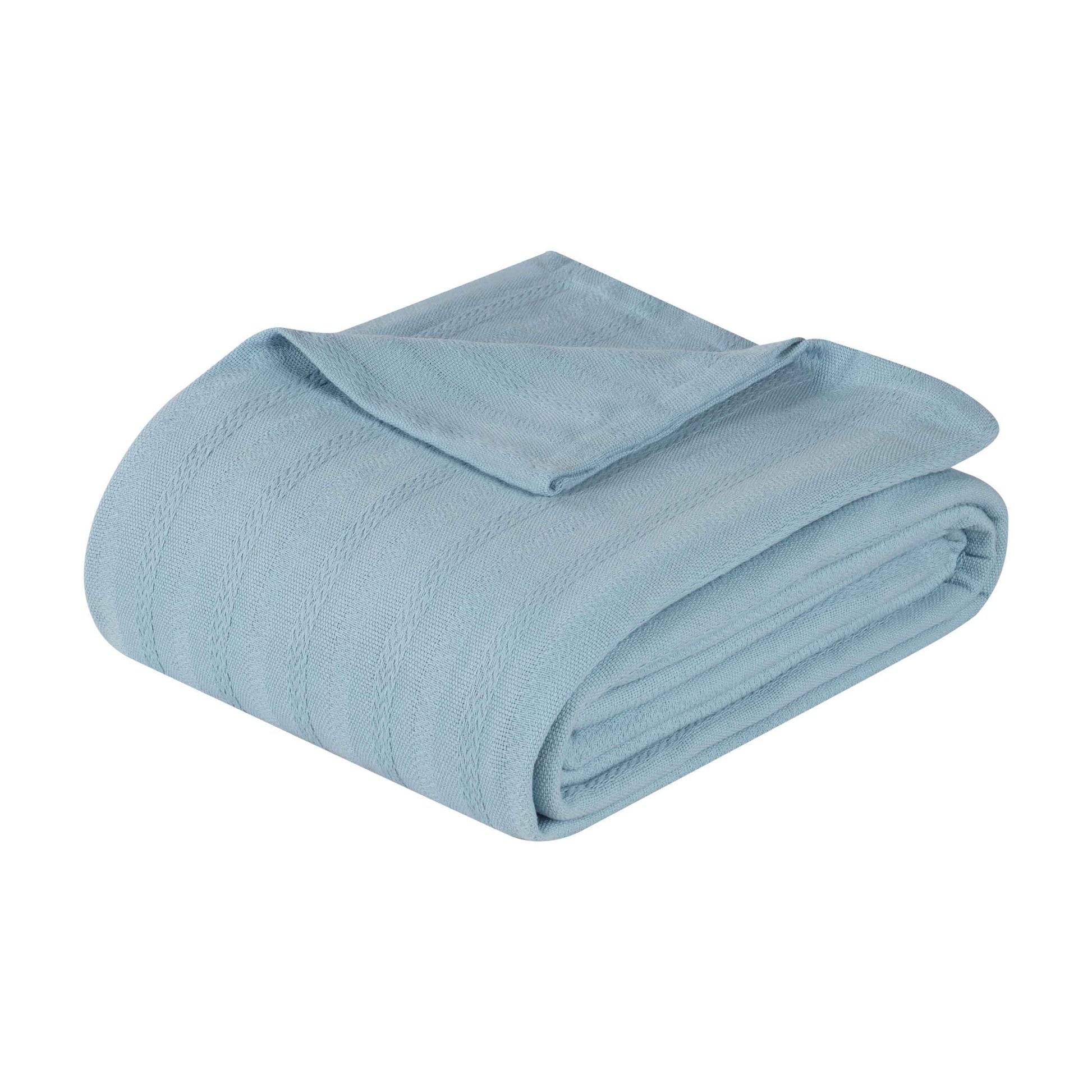 Clara Cotton Textured Jacquard Striped Lightweight Woven Blanket - LightBlue