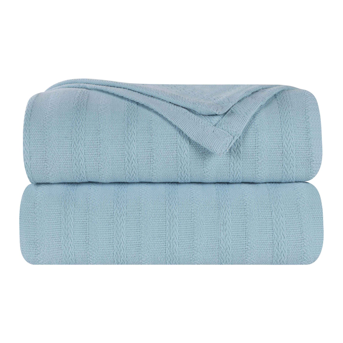 Clara Cotton Textured Jacquard Striped Lightweight Woven Blanket - LightBlue