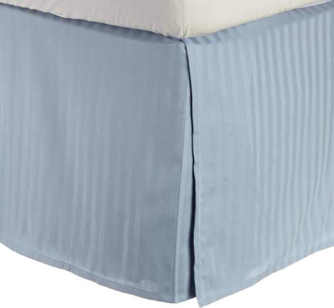 300 Thread Count Egyptian Cotton 15" Drop Striped Bed Skirt - LightBlue