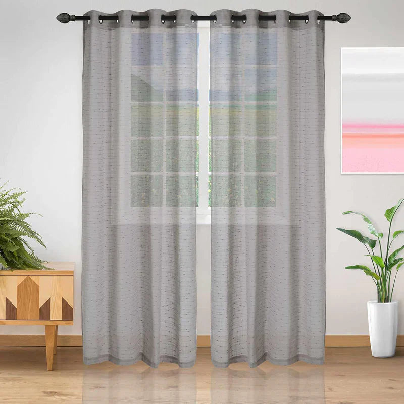 Meteorite Textured Grommet Sheer Curtain Panel Set of 2 - LightGray