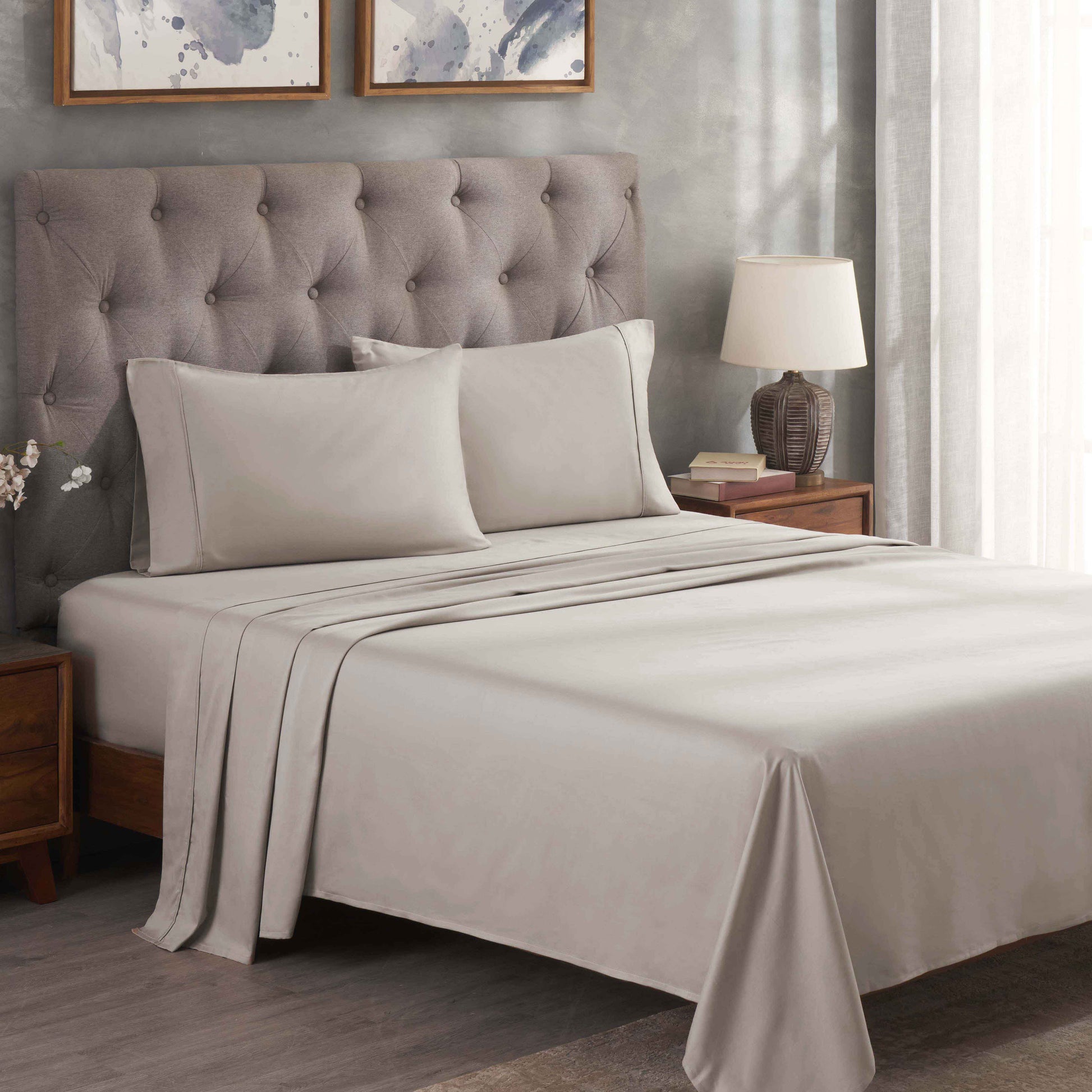 Egyptian Cotton 300 Thread Count Solid Deep Pocket Sheet Set - LightGray