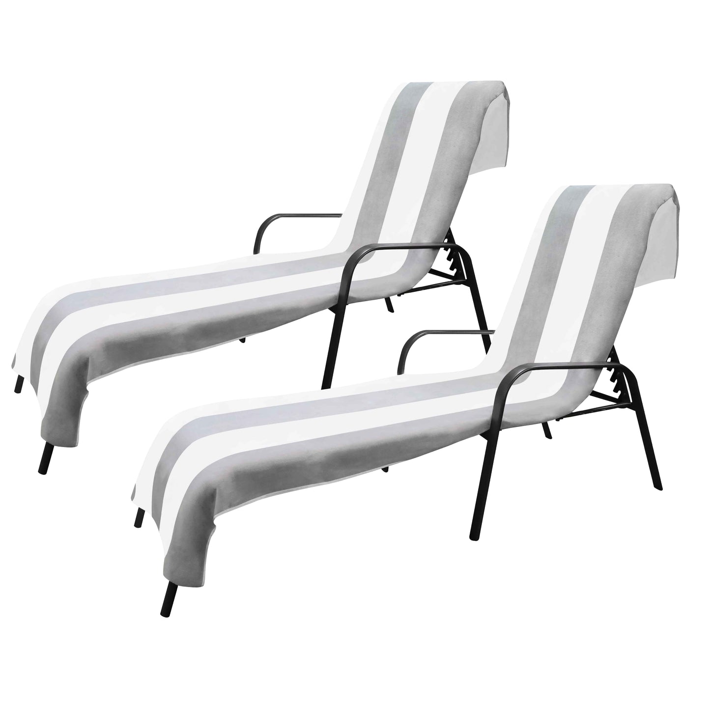 Cabana Striped Cotton Standard Size Chaise Lounge Chair Cover Set of 2 - LightGray